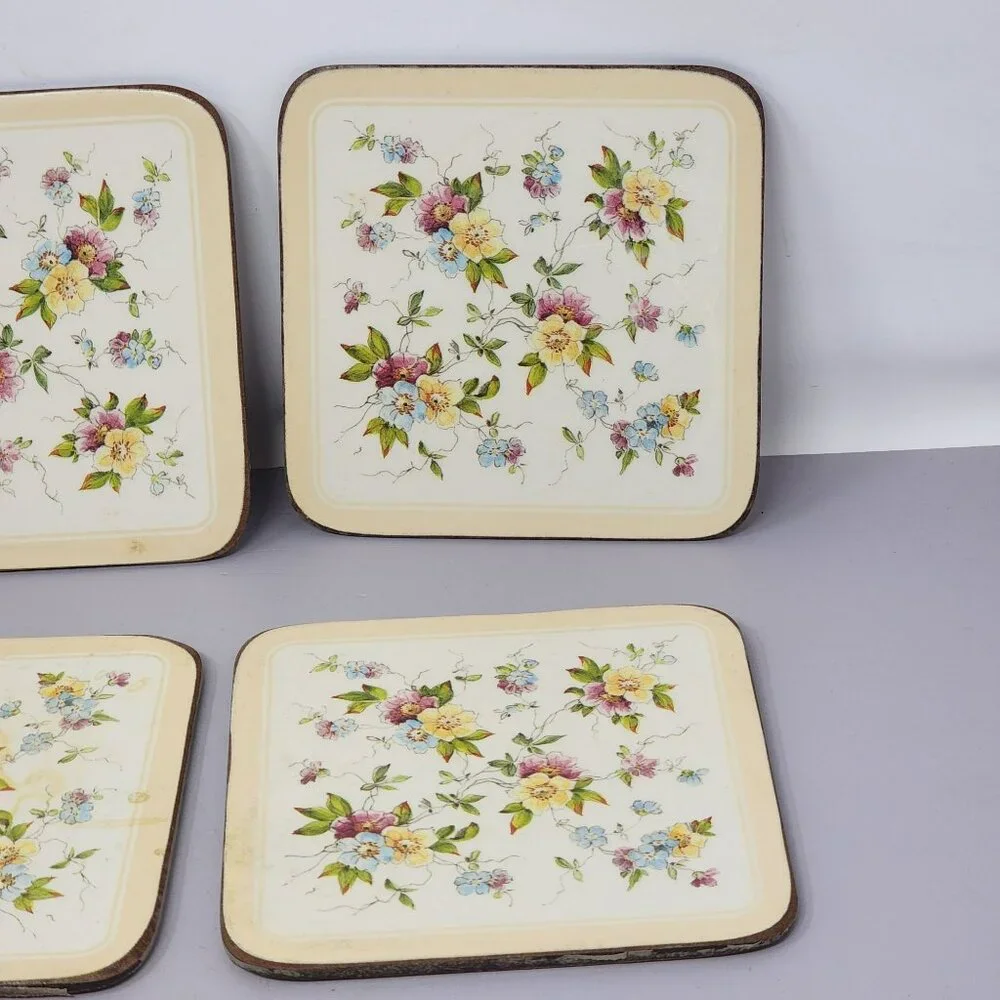 Vintage Floral‎ Cork-Backed Square Coasters Set Of 6